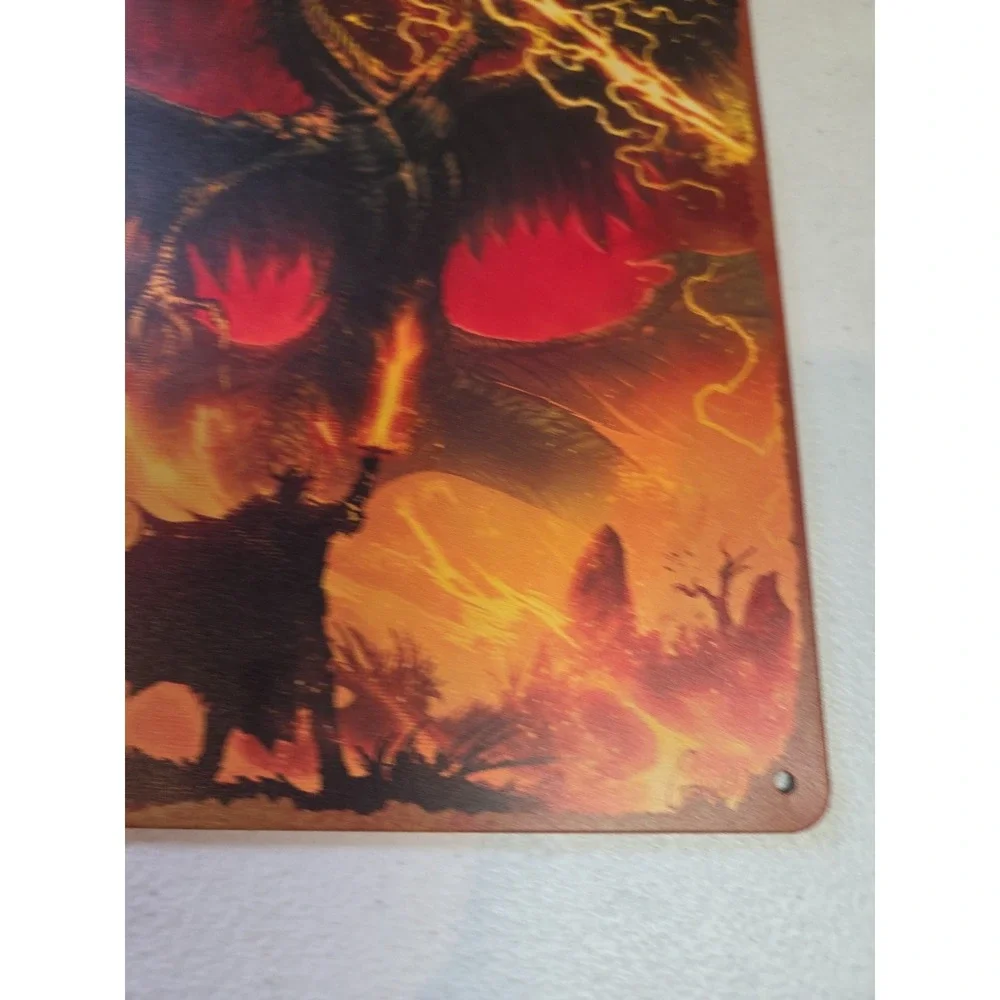 Fantasy Dragon vs‎ Wizard Metal Sign Wall Art Plaque Fire Lightning Gothic Decor